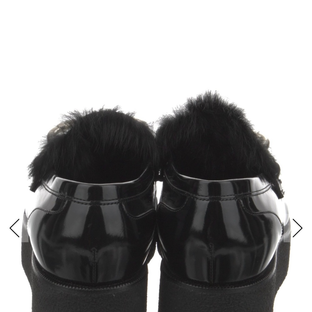 Louis Vuitton Black Patent Leather Chain-Trim Fur Loafers - Picture 3 of 5